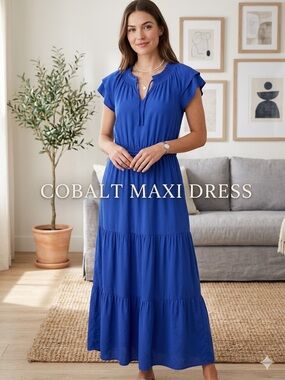 NWT Cobalt Blue Tiered Maxi Dress - Size Small - Lightweight Summer Boho Style